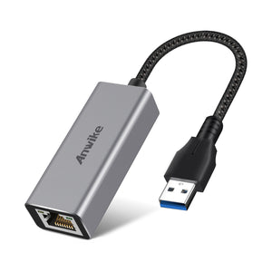 ANWIKE USB A to Ethernet Adapter, Aluminium USB 3.0 Gigabit RJ45 LAN Network Adapter Compatible MBP 2016/2017/2018 - Gray