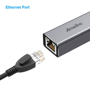 ANWIKE USB C to Ethernet Adapter(Thunderbolt 3 compatible), Aluminium USB Type-C Gigabit RJ45 LAN Network Adapter(DP Alt Mode) Compatible MBP 2016/2017/2018 - Gray